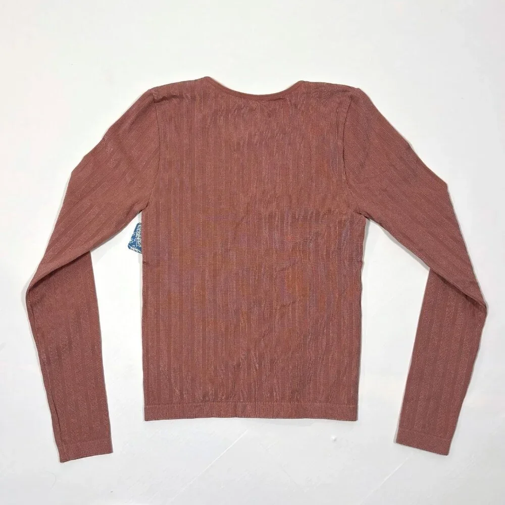 Free People Lucky You Layering Top Ribbed Knit Shimmer Pink Stretch NWT - XS/S